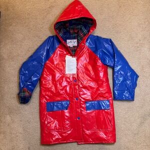 Vintage 90s‎ Jonathan Logan Kids Red PVC Quilted Jacket Plaid Lined XL